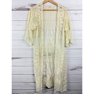 Rebellion Again Ivory Lace‎ Open Duster Cardigan Sweater Womans Size Small